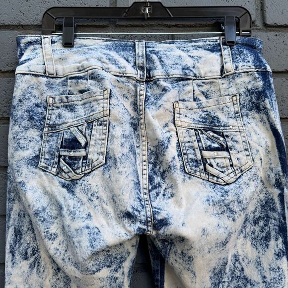 HTF RARE VTG Y2K Acid Wash Distressed Frayed Blue Jeans Wms High Waist 34 Skinny - Picture 5 of 16